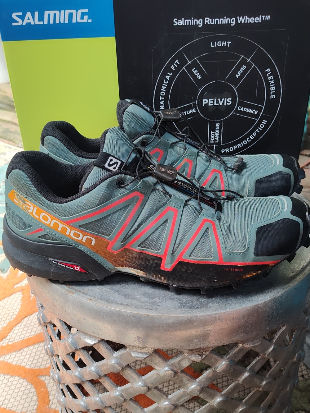 Salomón speed-cross 4 trail running  shoes, Green& Orange, Men's 11, Contragrip